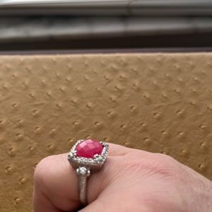 Judith Ripka pink rose quartz ring Sz 10
